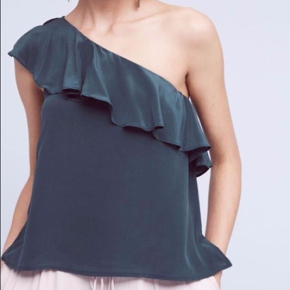 Anthropologie Tops - Anthropologie teal one shoulder blouse sz8 NWT